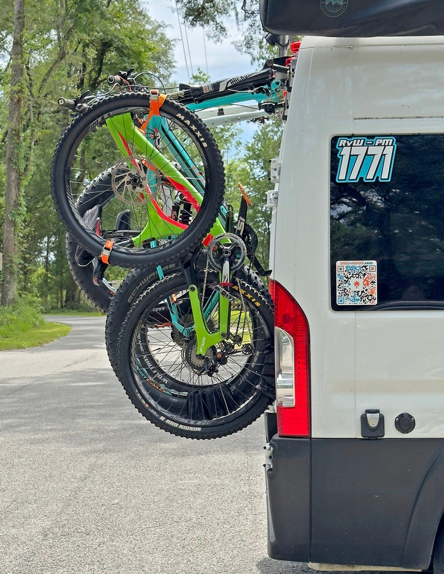 Bicycles on a van read door no hitch mount bike-hook