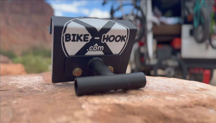 Close-up of stainless steel Bike-Hook mount and fork clamp