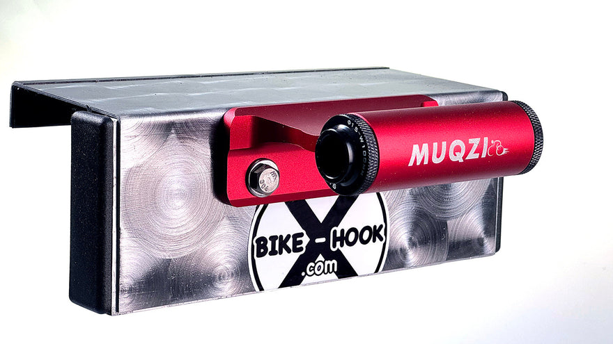 Close-up of stainless steel Bike-Hook mount and fork clamp