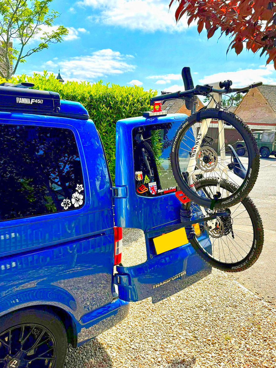Ford Transit Custom caper van with an easy load rear door bike rack system Bike Hook