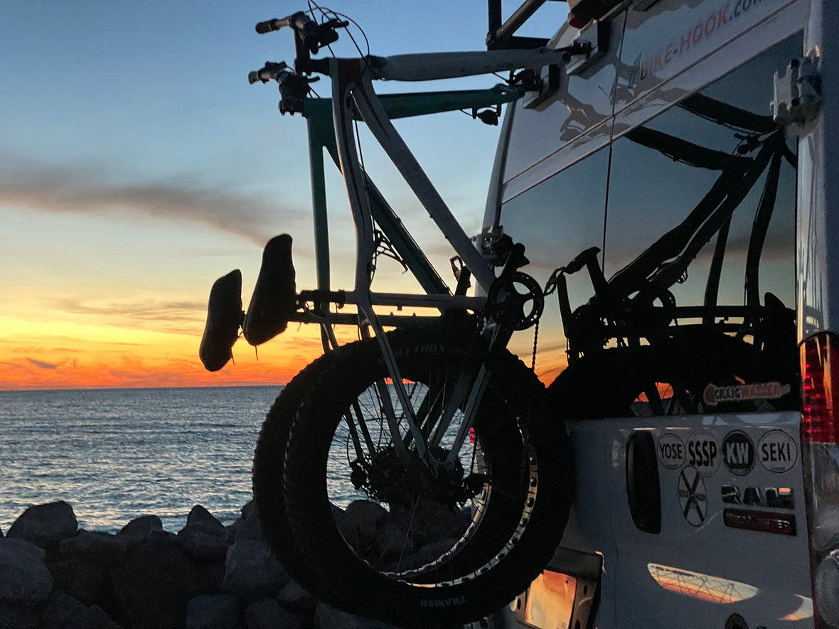 Vertical bike rack for Ford Transit using no-drill hardware