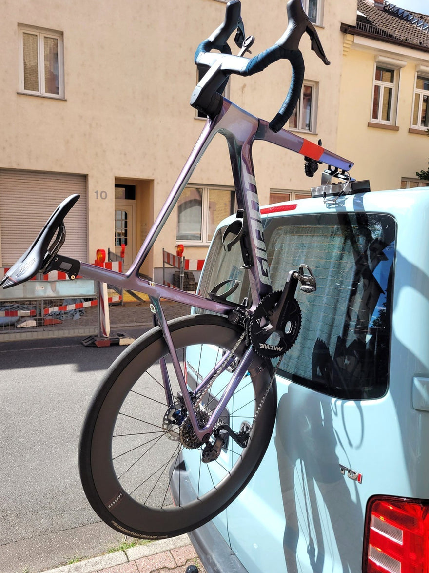 Road Bike on VW caddy rear door using Bike-Hook