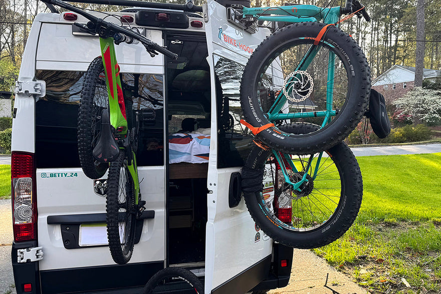 2 Bikes secured to rear door of VW Transporter with Bike-Hook