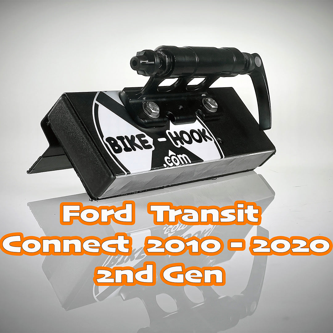 Ford Transit Connect with Bike-Hook rear door rack for bikes, ready for van life.