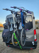 Bike-Hook bike carrier for Ford Transit installs directly to rear doors. Perfect for compact camper builds and vans with limited space. Fork mount works with road, MTB, gravel, and e-bikes. Hitch-free and ultra lightweight at under 3 lbs.

