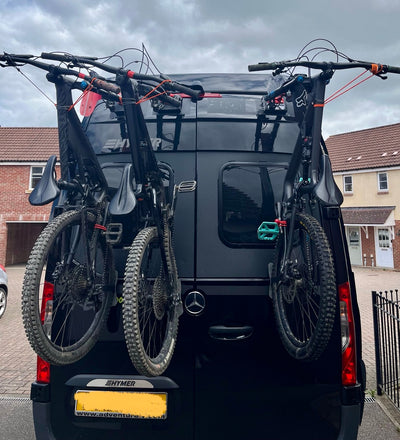 Close-up of a Bike-Hook mounted on a VW Volkswagen  Crafter campervan, demonstrating how to store a bicycle securely using a no-drill, low-profile mount